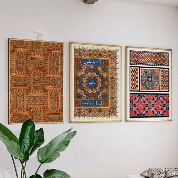 Arabic Pattern Poster Set Modern Gallery Wall Art Prints Set 3 Stretched Canvas 12x18