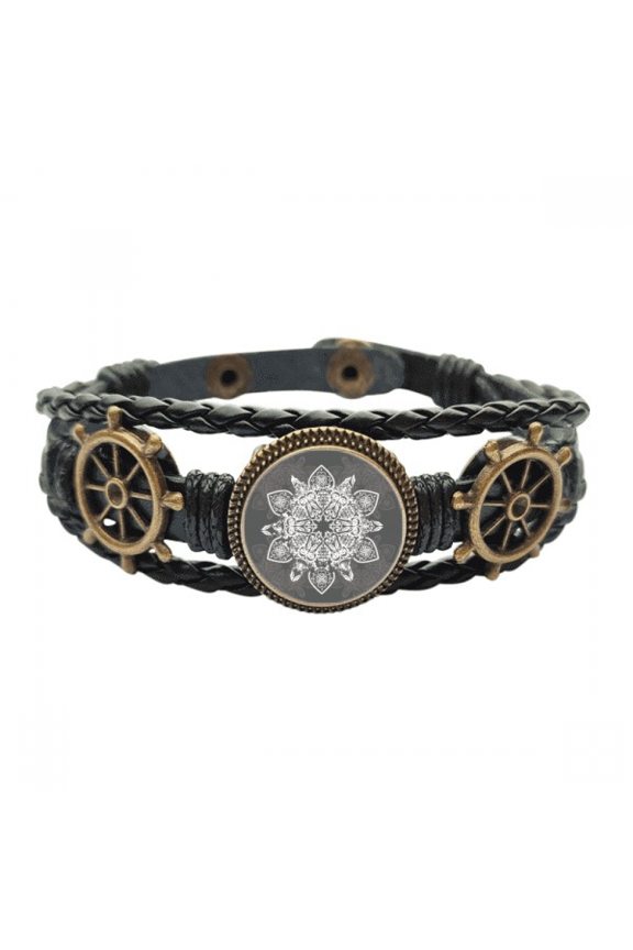 Arabic Style Black White Pattern Leather Braided Ocean Bracelet Wristband