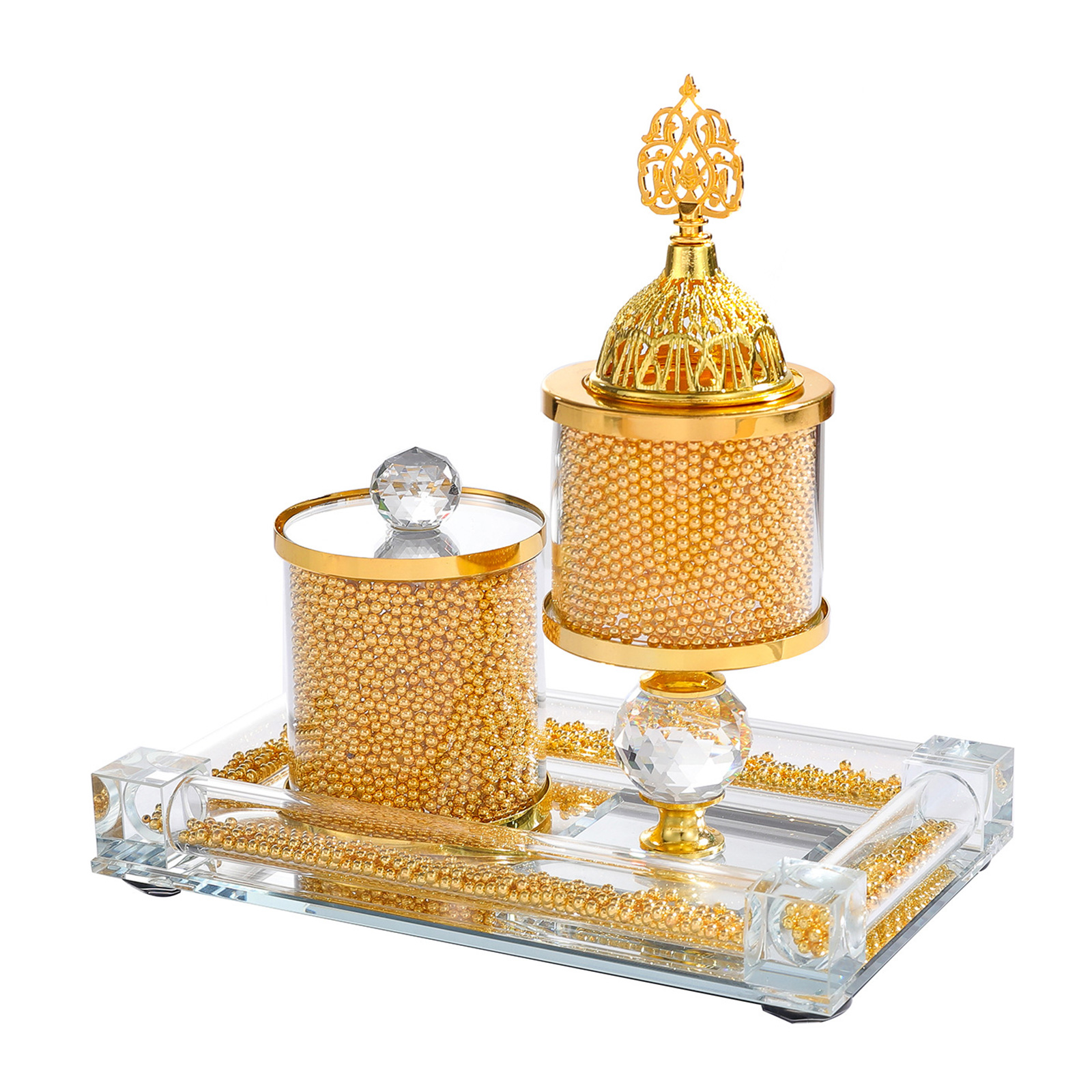 Arabic Styles Metal Glass Incenses Holder Set Fragrances Diffuser for Home Ceremony Spiritual Space Decoration