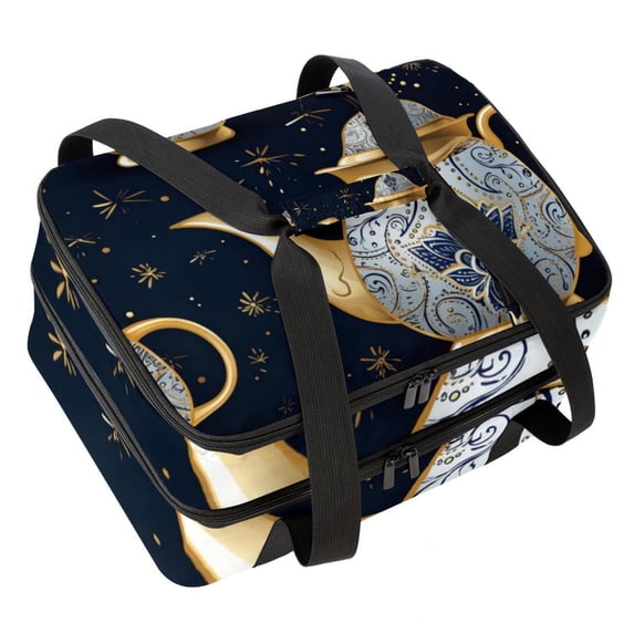 Arabic Teapot Insulated Double Layered Lunch Bag with Two Compartments, Large Capacity, and Handheld Design - 7.1x11.4x16.1 Inches