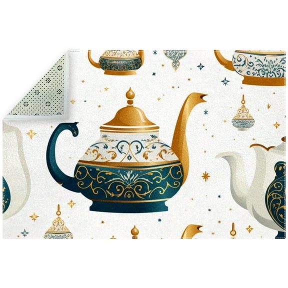 Arabic Teapot Modern Geometric Polyester Area Rug - Stylish Right-Angle Floor Mat for Living Room, Bedroom, and Office - Durable and Easy to Clean - 200cm x 150cm Size