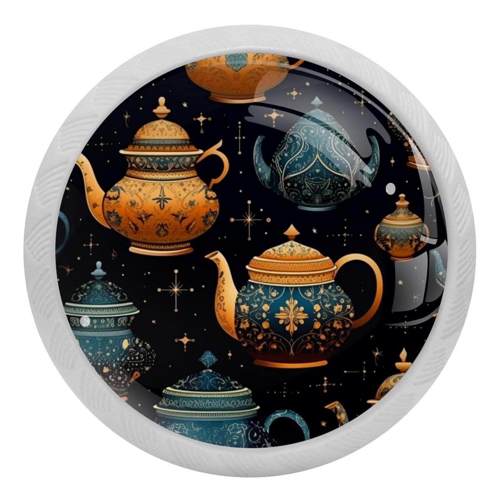 Arabic Teapot Round GlowintheDark Door Knobs 4Pack with Screws
