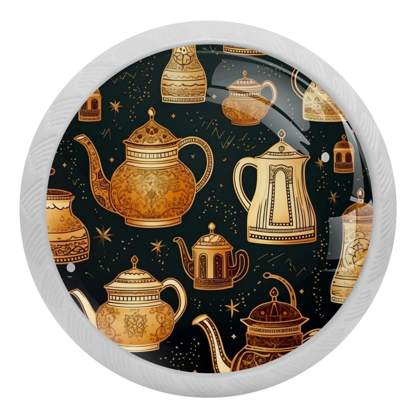 Arabic Teapot Round GlowintheDark Door Knobs 4Pack with Screws
