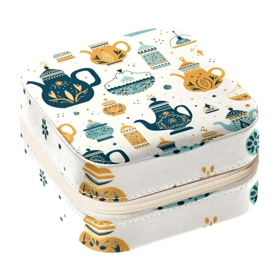 Arabic Teapot Travel Portable Square Storage Box with Earring Holder, Necklace Organizer, and Travel Organizer for Rings, Earrings, Necklaces, Bracelets, and More - Ideal for Girls and Women