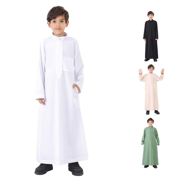 Arabic Thobe Kaftan Robe, Long Sleeve Embroidered National Set for Teenage Boys