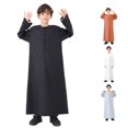 thumbnail image 1 of Arabic Thobe Muslim Long Sleeve Kaftan Robe, Embroidered National Costume Set for Teenage Boys, 1 of 9