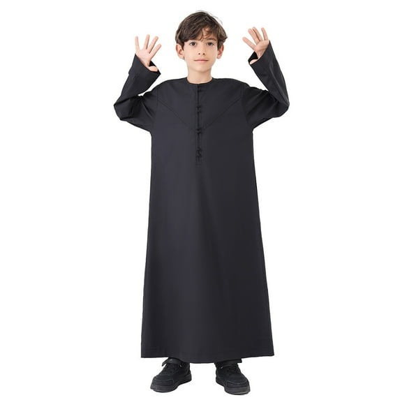 Arabic Thobe Long Sleeve Kaftan Robe - Embroidered National for Teenage Boys Children's Wear