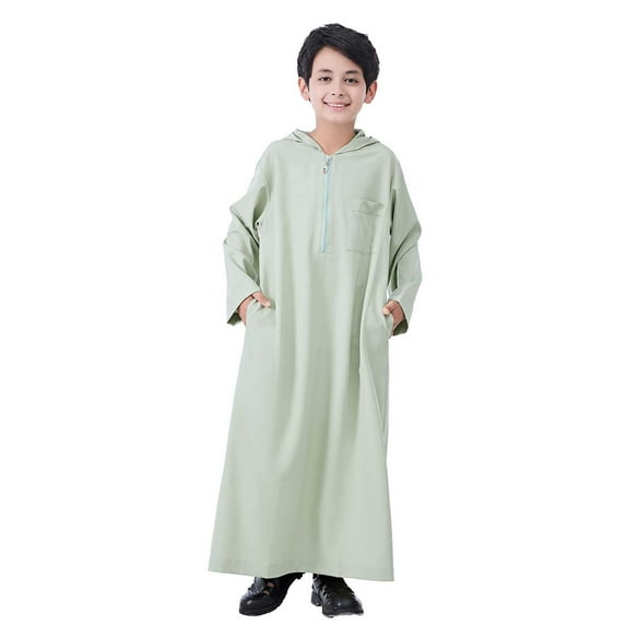 Arabic Thobe Solid Color Long Sleeve Kaftan Crew Robe National Teenage Boys Long Sleeve Robe Set Arab Childrens Wear Robe