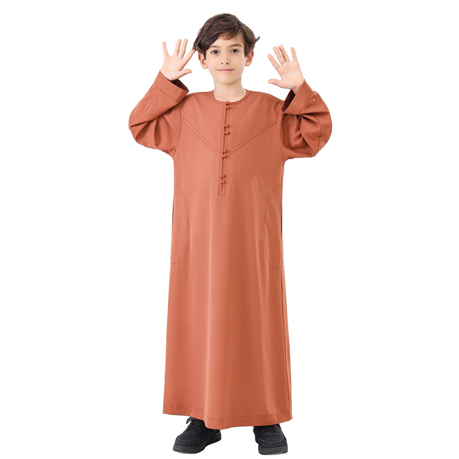 Arabic Thobe Thobe Long Sleeve Kaftan Crew Robe National Teenage Boys ...