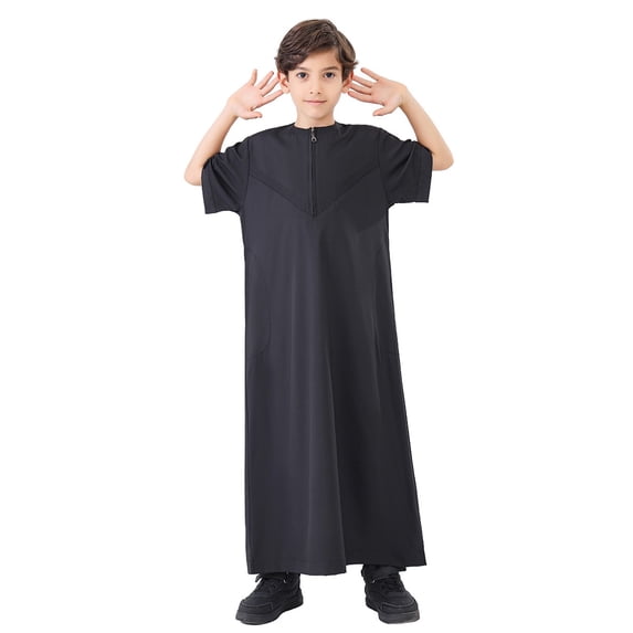 Arabic Thobe for Teenagers, Long-Sleeved Robe with Embroidered Decor, Traditional National Apparel, Perfect for Festivals and Daily Wear