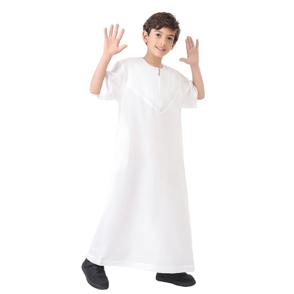Arabic Thobe for Teenagers, Long-Sleeved Robe with Embroidered Decor, Traditional National Apparel, for Festivals and Daily Wear