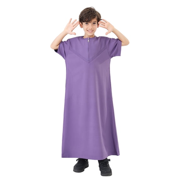 Arabic Thobe for Teenagers, Long-Sleeved Robe with Embroidered Decor, Traditional National Apparel, for Festivals and Daily Wear