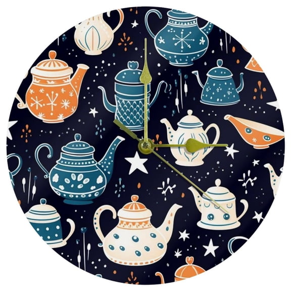 Arabic teapot 9.8 Inch Round Acrylic Wall Clock - Silent Non Ticking Battery Powered for Kitchen, Bedroom, Living Room, Office - Modern Wall Clocks for Any Space