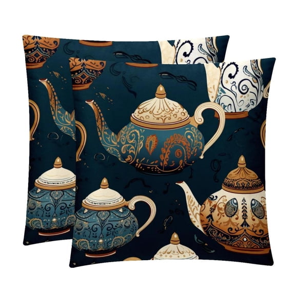 Arabic teapot Chair Pillow Covers Set with Velvet Material, Unique Patterns, 16x16, 18x18, 20x20 Inches, 2 Items Included for Throw Pillows, Pillow Inserts