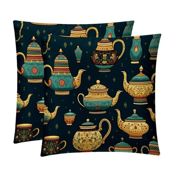 Arabic teapot Covers Inserts with Unique Patterns - Set of 2 Chair Pillow Covers, Available in 16x16, 18x18, 20x20 Inches for Any Occasion