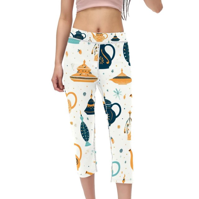 Arabic teapot High Waist Capris Not SeeThrough Printed Leggings