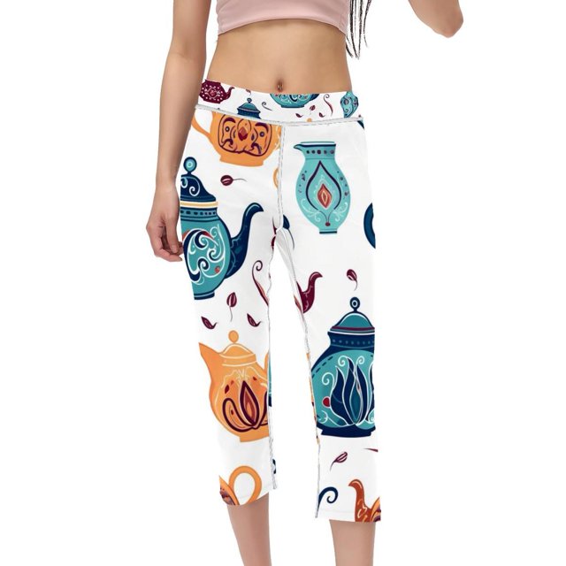 Arabic teapot High Waist Capris Not SeeThrough Printed Leggings for