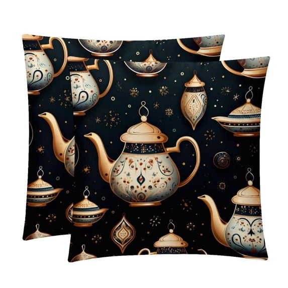 Arabic teapot Luxurious Velvet Throw Pillow Inserts with Unique Patterns - Set of 2 Chair Pillow Covers - Available in 16x16, 18x18, 20x20 Inches for All Occasions