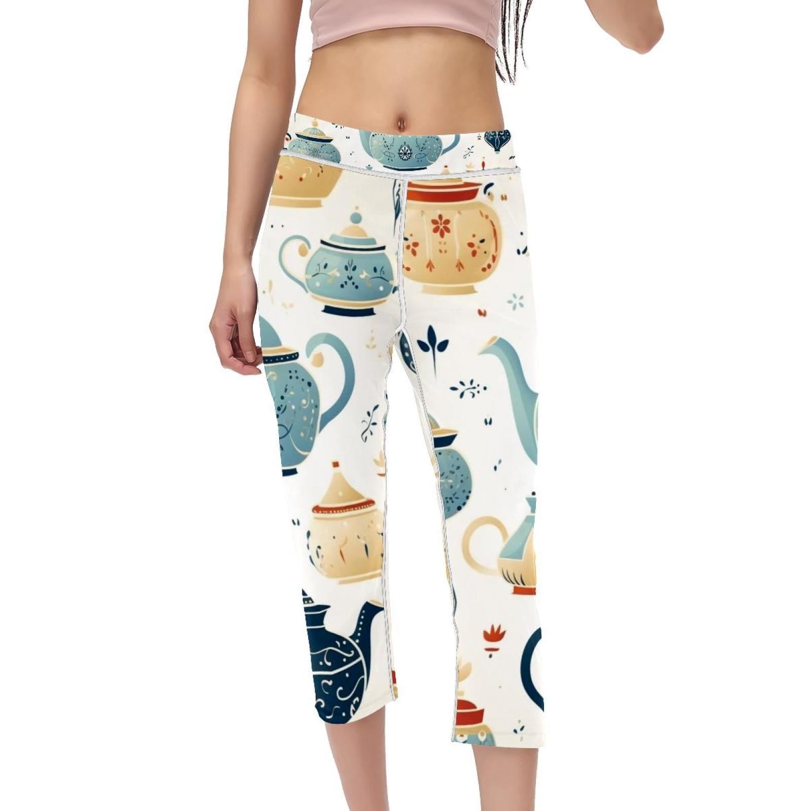 Arabic teapot Women's High Waist Capris Gym Pants Not SeeThrough