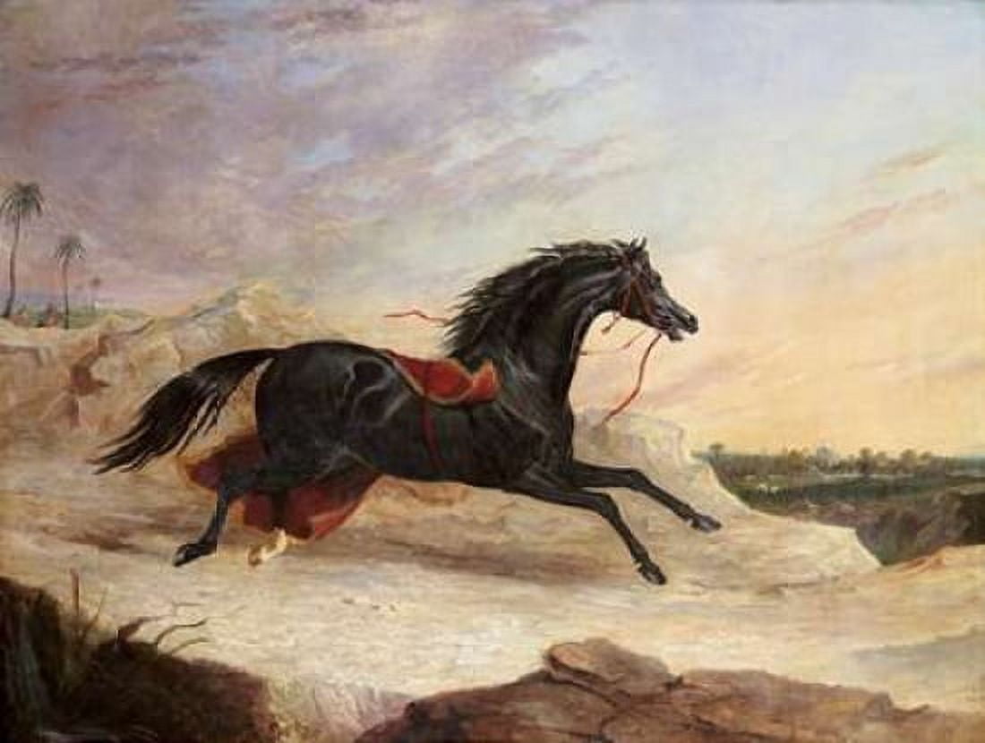 Arabs Chasing a Loose Arab Horse In An Eastern Landscape Canvas Art - John Frederick Herring (22 x 28)
