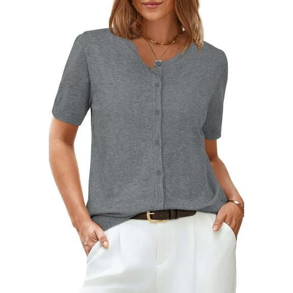 Arach&Cloz Women's 2025 Summer Lightweight Cropped Cardigan Short Sleeve Crew Neck Bolero Shrug Casual Top