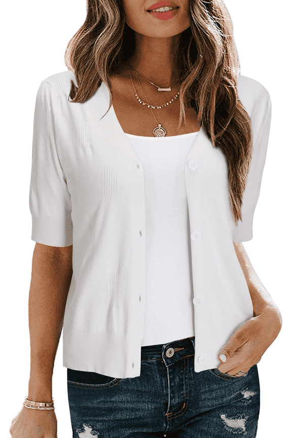 Women's Lightweight Summer Business Casual Cropped Short Sleeve Cardigan