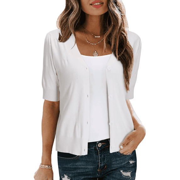 Arach&Cloz Women's Lightweight Summer Business Casual Cropped Short Sleeve Cardigan