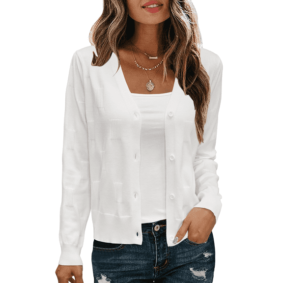 Arach&Cloz Women's Soft Cropped Cardigan Casual Lightweight Shrug Sweater Tops