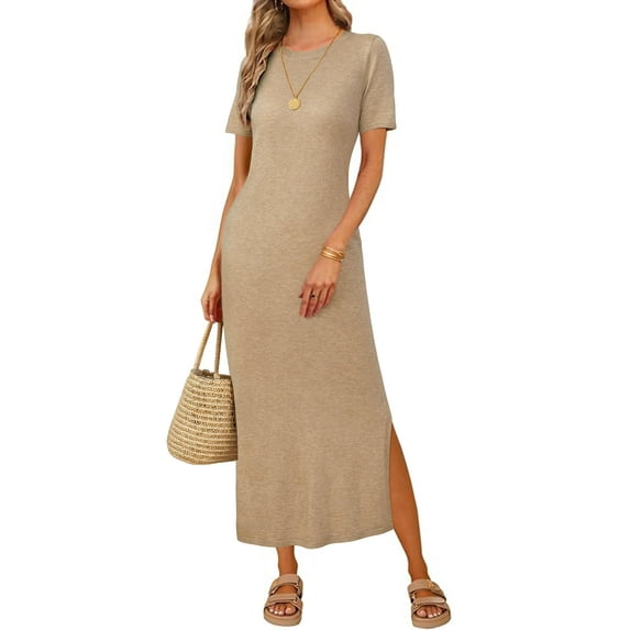 Arach&Cloz Women's Wool Blend Lightweight Summer Casual T Shirts Maxi Dress 2025