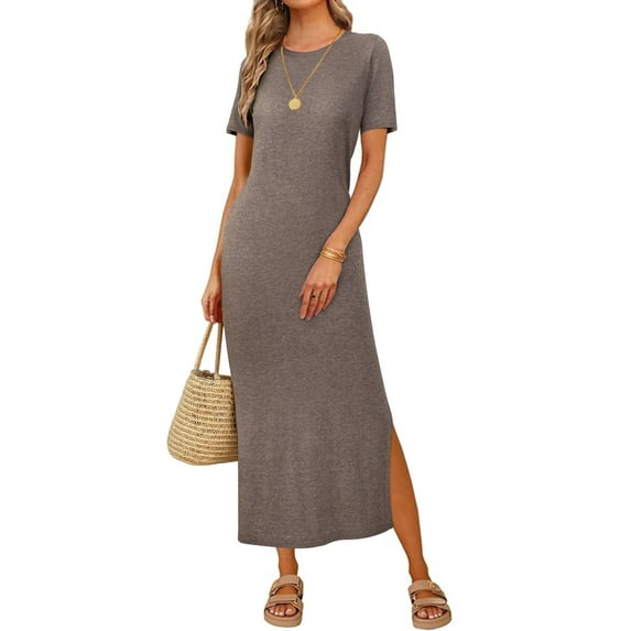 Arach&Cloz Women's Wool Blend Lightweight Summer Casual T Shirts Maxi Dress 2025