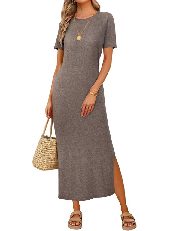 Arach&Cloz Women's Wool Blend Lightweight Summer Casual T Shirts Maxi Dress 2025