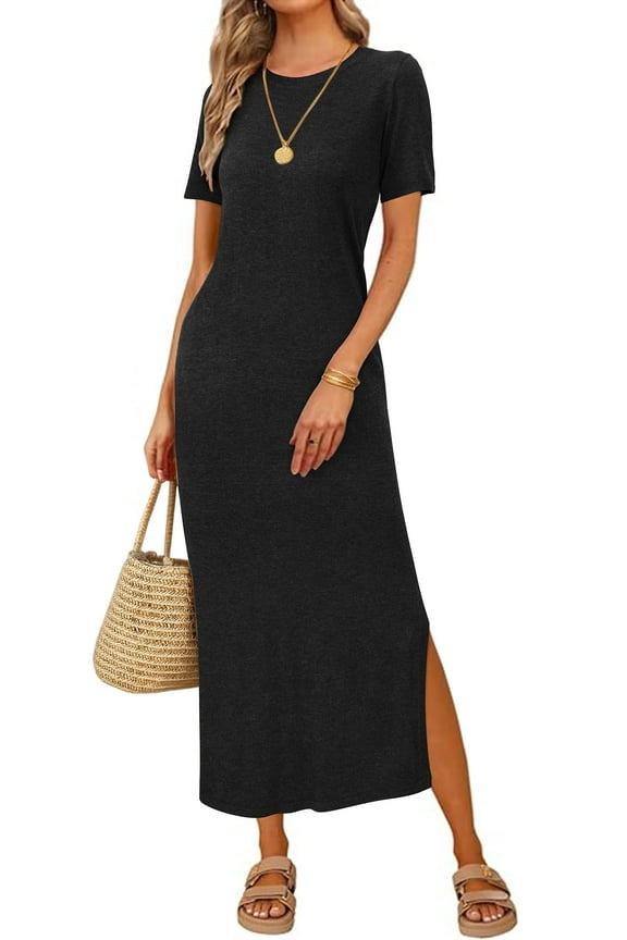 Arach&Cloz Women's Wool Blend Lightweight Summer Casual T Shirts Maxi Dress 2025