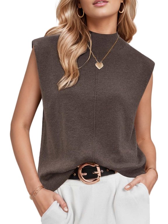 Women's Wool Blend Mock Neck Sweaters Vest Business Casual Trendy Tops Fall Outfits 2025
