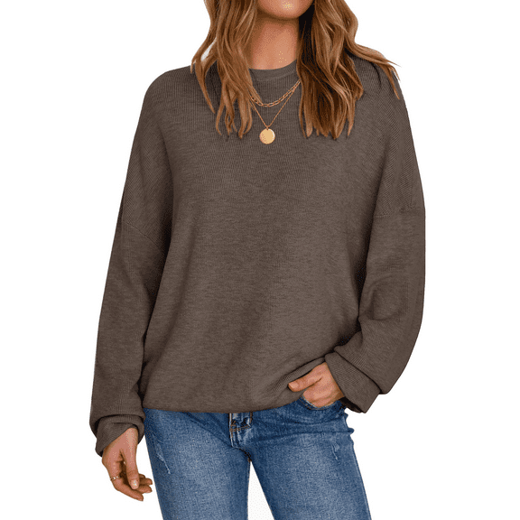 Arach&Cloz Women's Wool Blend Oversized Sweaters Crewneck Casual Fall Outfits Fashion Tops