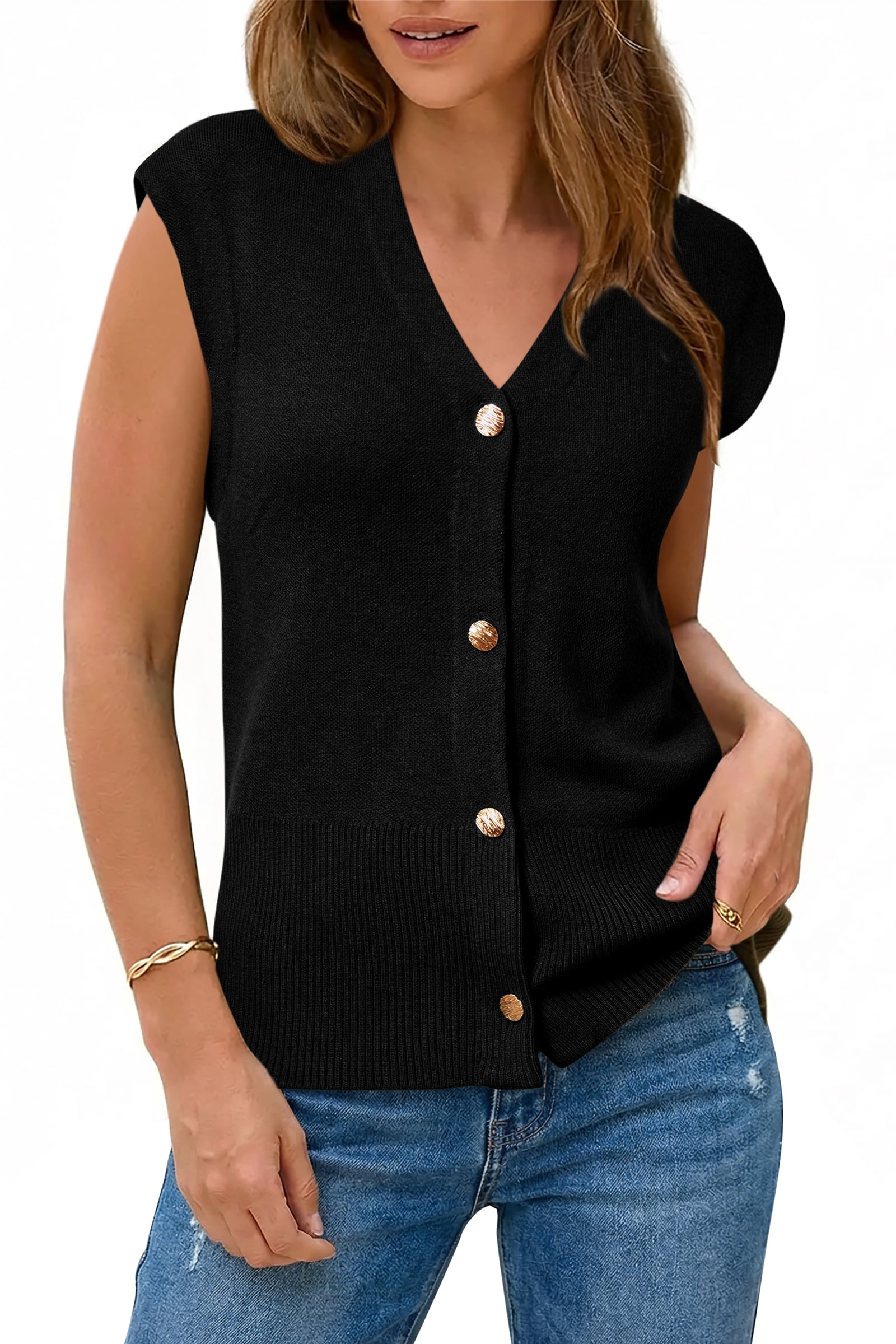 Arach&Cloz Women's Wool Blend Sweater Vest V Neck Button Down Cardigan ...