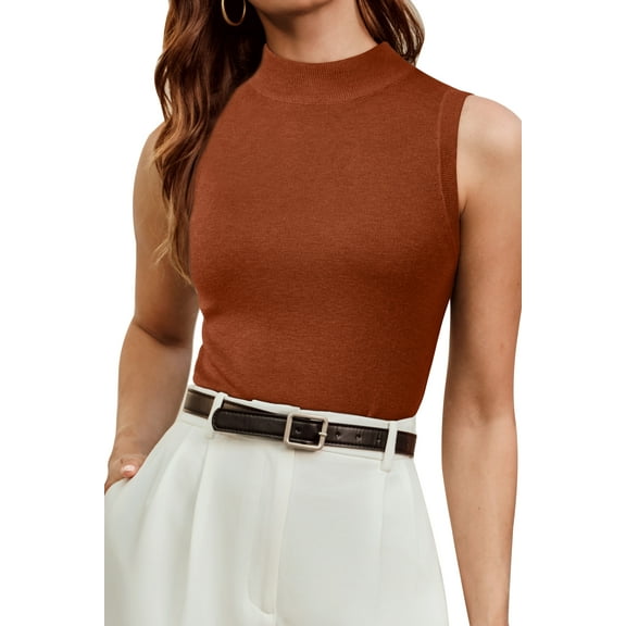 Arach&Cloz Womens Wool Blend Sweater Soft Mock Neck Fall Casual Tank 2025