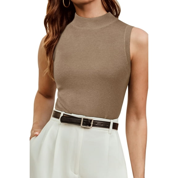 Arach&Cloz Womens Wool Blend Sweater Soft Mock Neck Fall Casual Tank 2025