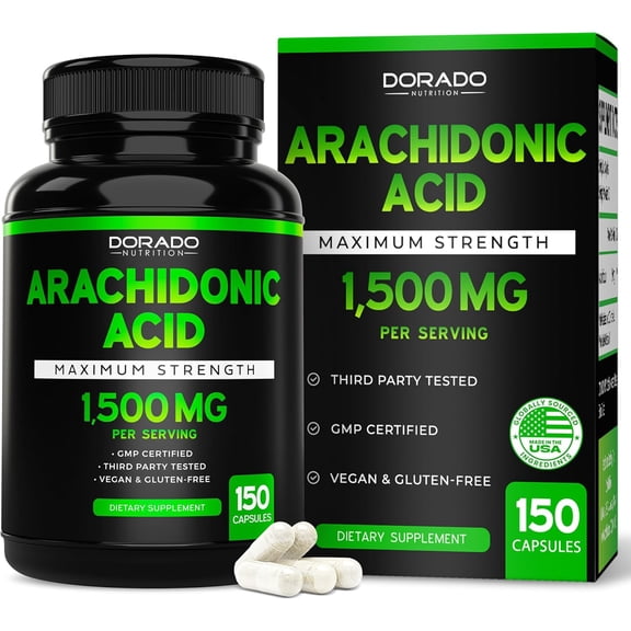 Arachidonic Acid Supplement 1500mg (150 Capsules) - Muscle and Strength Supplement for Muscle Mass & Recovery for Men & Women - Gluten Free & Non-GMO - 3rd Party Tested - (150 Capsules)