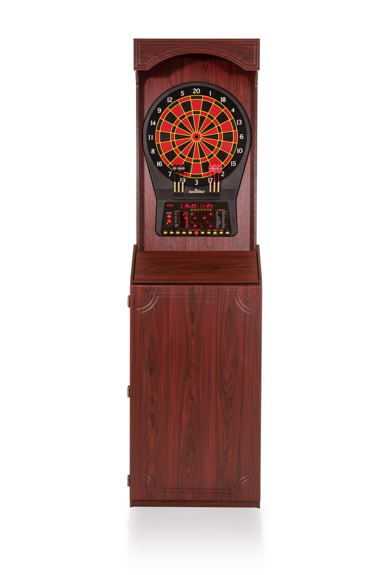 Arachnid Cricket Pro 800 Standing Electronic Dartboard Cabinet with Cherry  Finish, Regulation 15.5 In. Target Area, 8-Player Score Display and 39 