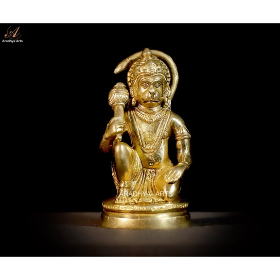 Aradhya Arts Brass Hanuman statue, 4.72 tall sculpture of Lord Hanuman with weight 900g for Home Dcor, Temple, Offices and all occasion gifting.