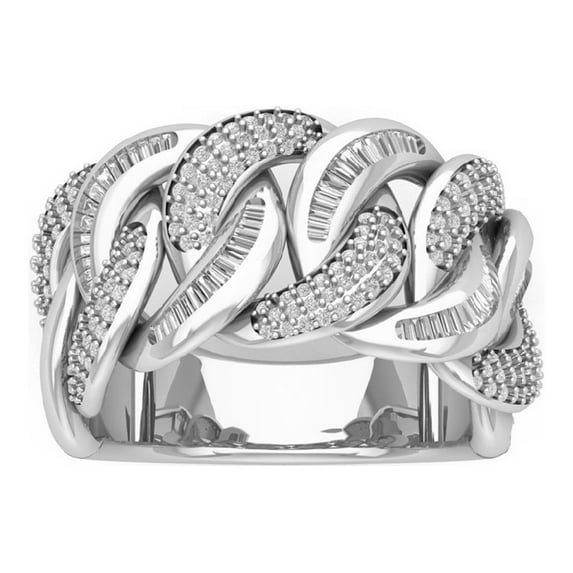 Araiya 10K White Gold Chain Link Diamond Band Ring for Women (1 5/8 cttw, I-J Color, I2-I3 Clarity), Size 7.5