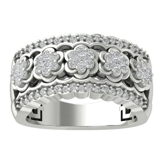 Araiya 10K White Gold Cluster Diamond Half Eternity Flower Band Ring (5/8 cttw, I-J Color, I2-I3 Clarity), Size 7.5