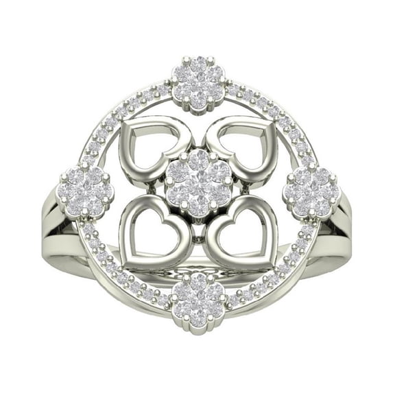Araiya 10K White Gold Cluster Diamond Heart Band Ring (1/2 cttw, I-J Color, I2-I3 Clarity), Size 5