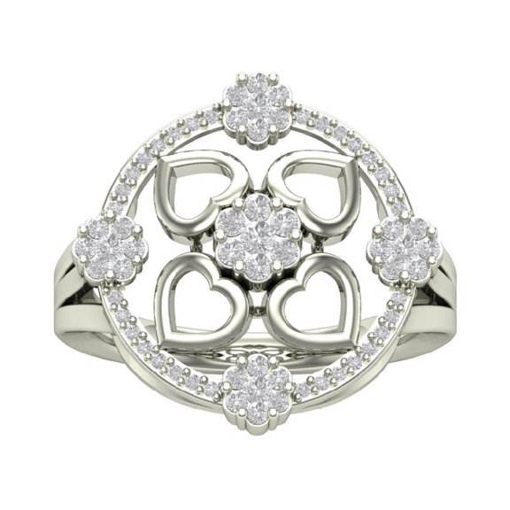 Araiya 10K White Gold Cluster Diamond Heart Band Ring (1/2 cttw, I-J Color, I2-I3 Clarity), Size 6