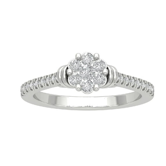Araiya 10K White Gold Cluster Flower Diamond Ring for Women (1/2 cttw, I-J Color, I2-I3 Clarity), Size 7