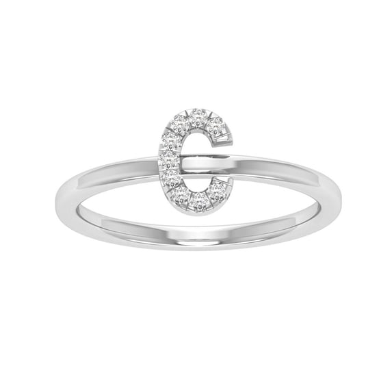 Araiya 10K White Gold Diamond C Initial Band Ring for Women (1/10 cttw, I-J Color, I2-I3 Clarity) Size 10