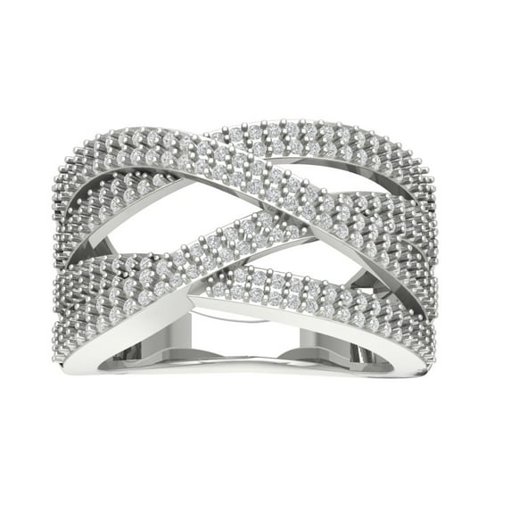 Araiya 10K White Gold Diamond Criss Cross Band Ring (7/8 cttw, I-J Color, I2-I3 Clarity), Size 10