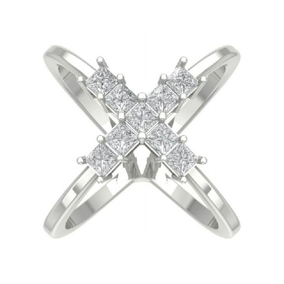 Araiya 10K White Gold Diamond Criss Cross X Ring for Women (1 1/2 cttw, I-J Color, I2-I3 Clarity), Size 7