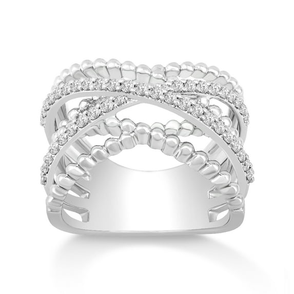Araiya 10K White Gold Diamond Criss Crossing Layered Band Ring for Women (1/2 cttw, I-J Color, I2-I3 Clarity), Size 9.5
