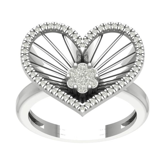 Araiya 10K White Gold Diamond Flower Heart Ring (1/3 cttw, I-J Color, I2-I3 Clarity), Size 8.5